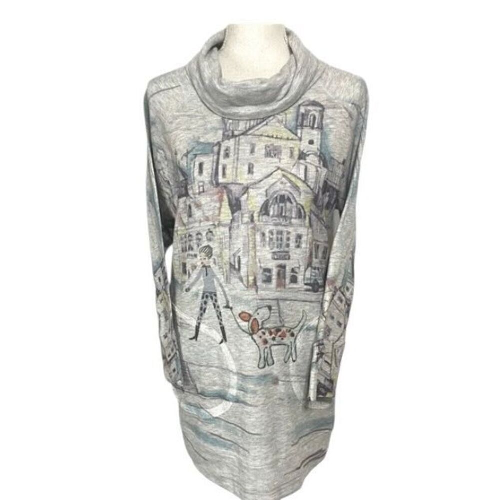 Inoah Womens Gray Ritual Urban Scene Loose Cowl Neck Sweatshirt Size Small